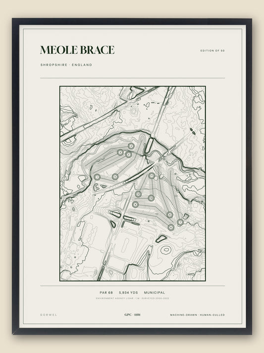 Meole Brace, Shropshire topographic golf course print, framed — Gorwel Print Co