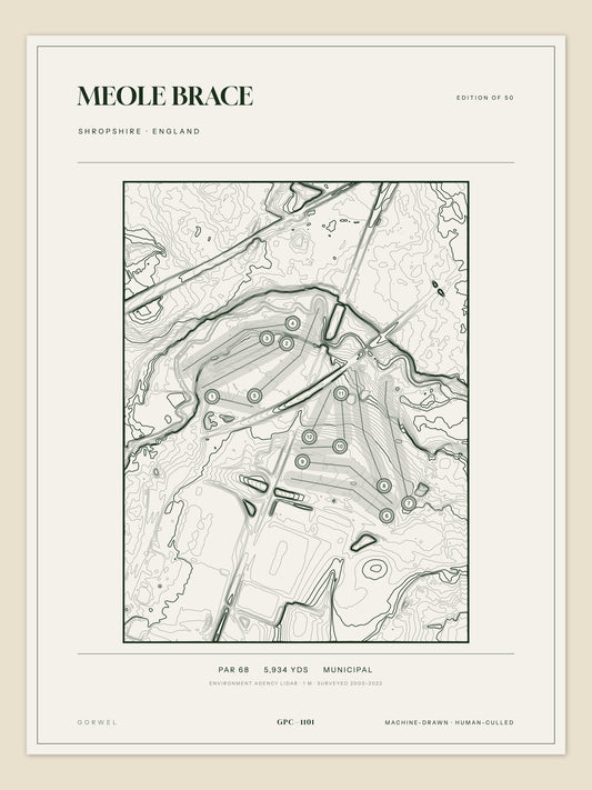 Meole Brace, Shropshire topographic golf course print