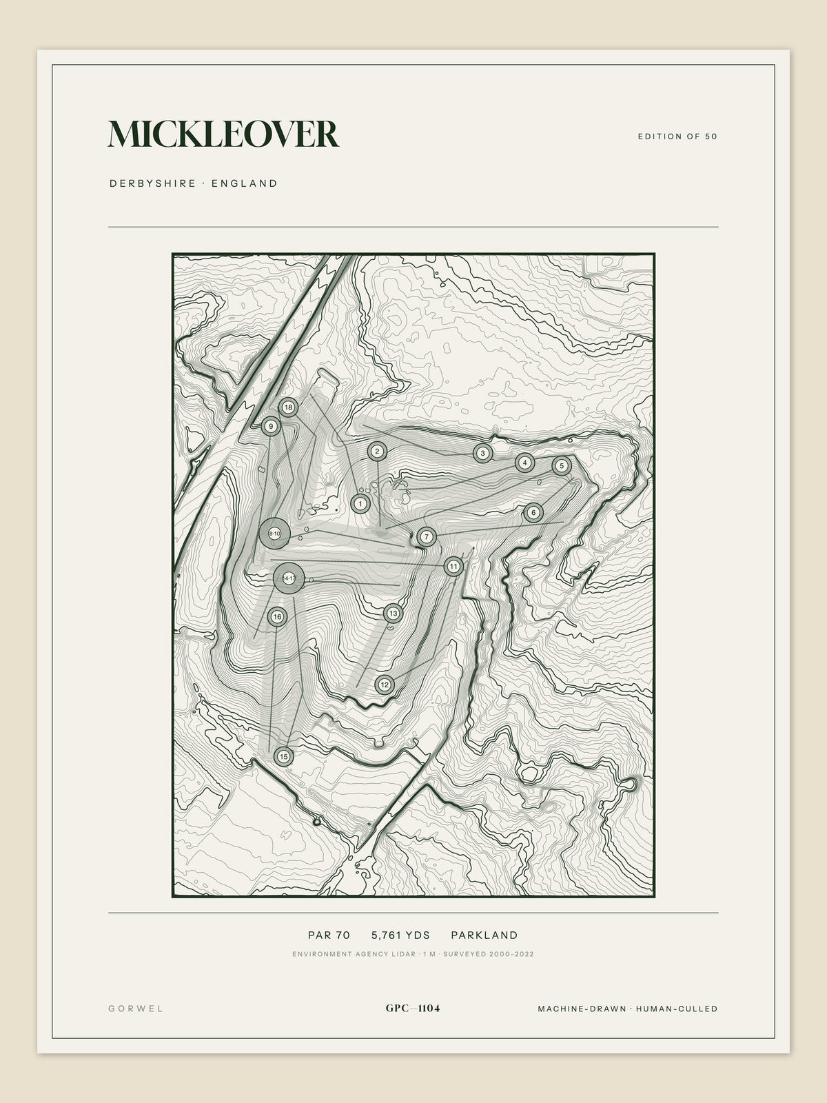 Mickleover, Derbyshire topographic golf course print