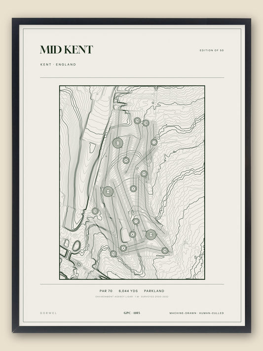Mid Kent, Kent topographic golf course print, framed — Gorwel Print Co
