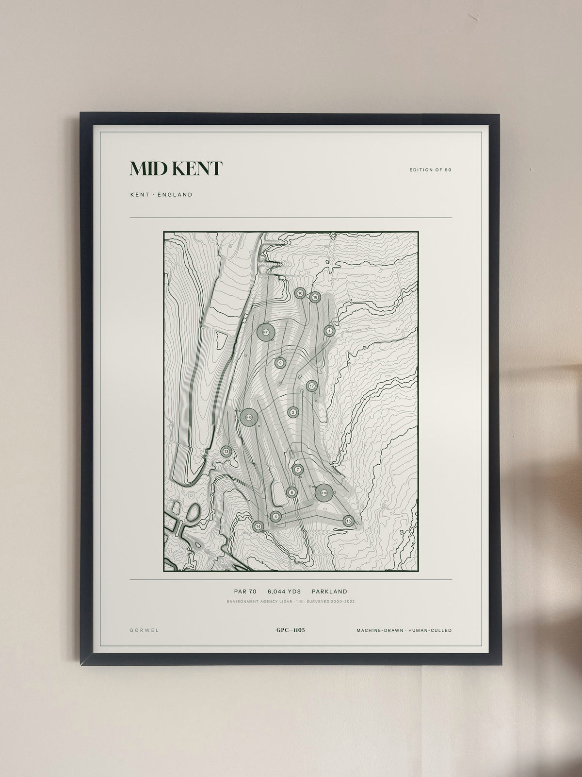 Mid Kent, Kent print, framed, on a wall