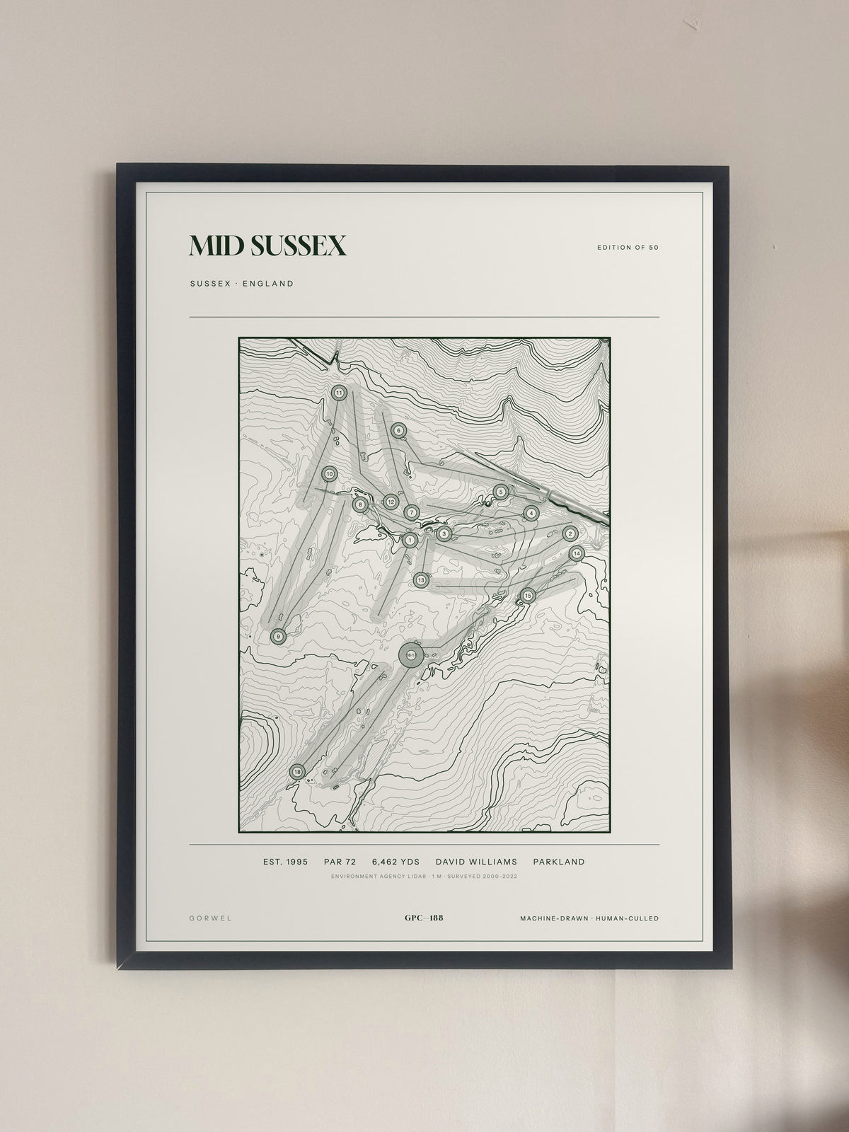 Mid Sussex, Sussex print, framed, on a wall