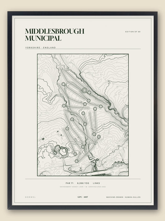 Middlesbrough Municipal, Yorkshire topographic golf course print, framed — Gorwel Print Co