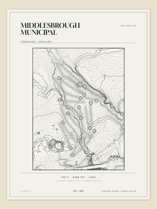 Middlesbrough Municipal, Yorkshire topographic golf course print