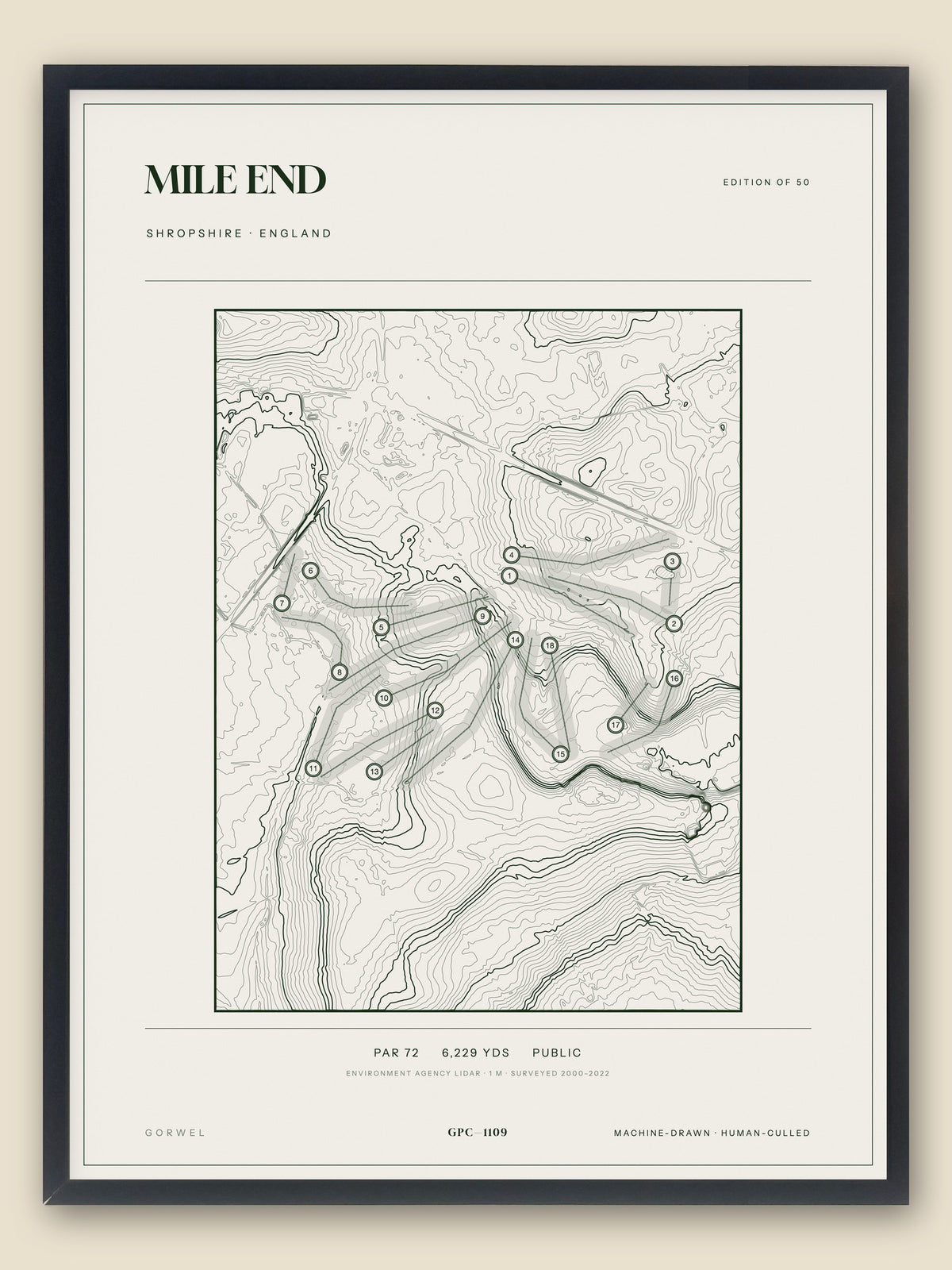 Mile End, Shropshire topographic golf course print, framed — Gorwel Print Co