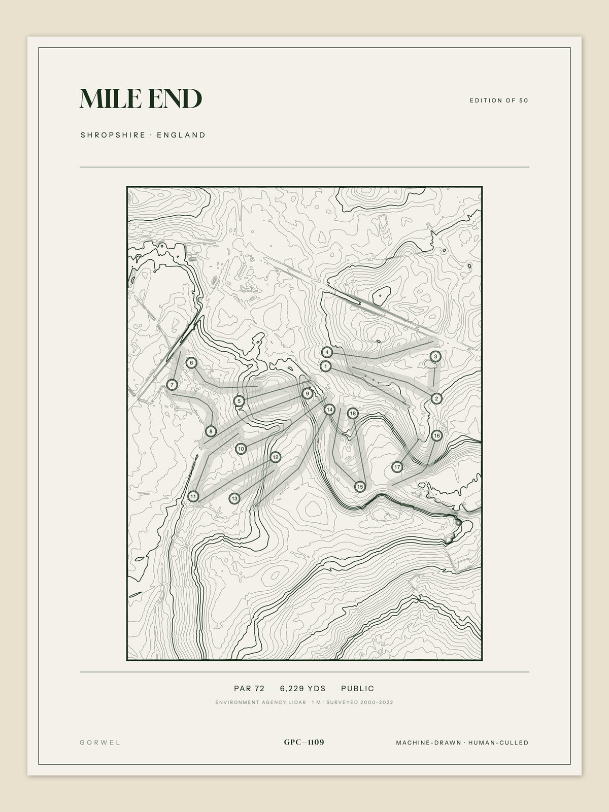 Mile End, Shropshire topographic golf course print