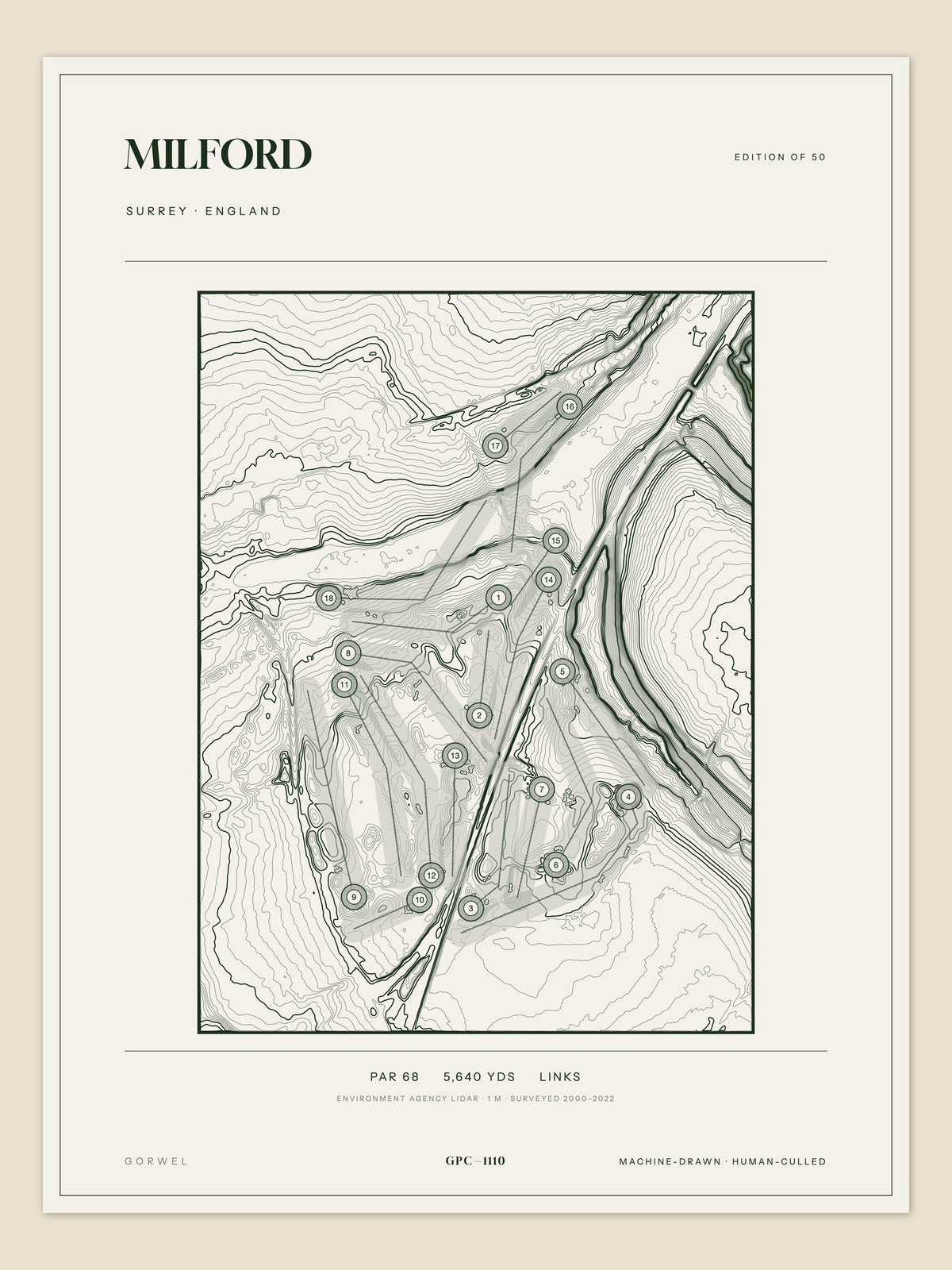 Milford topographic golf course print — unframed sheet — Gorwel Print Co