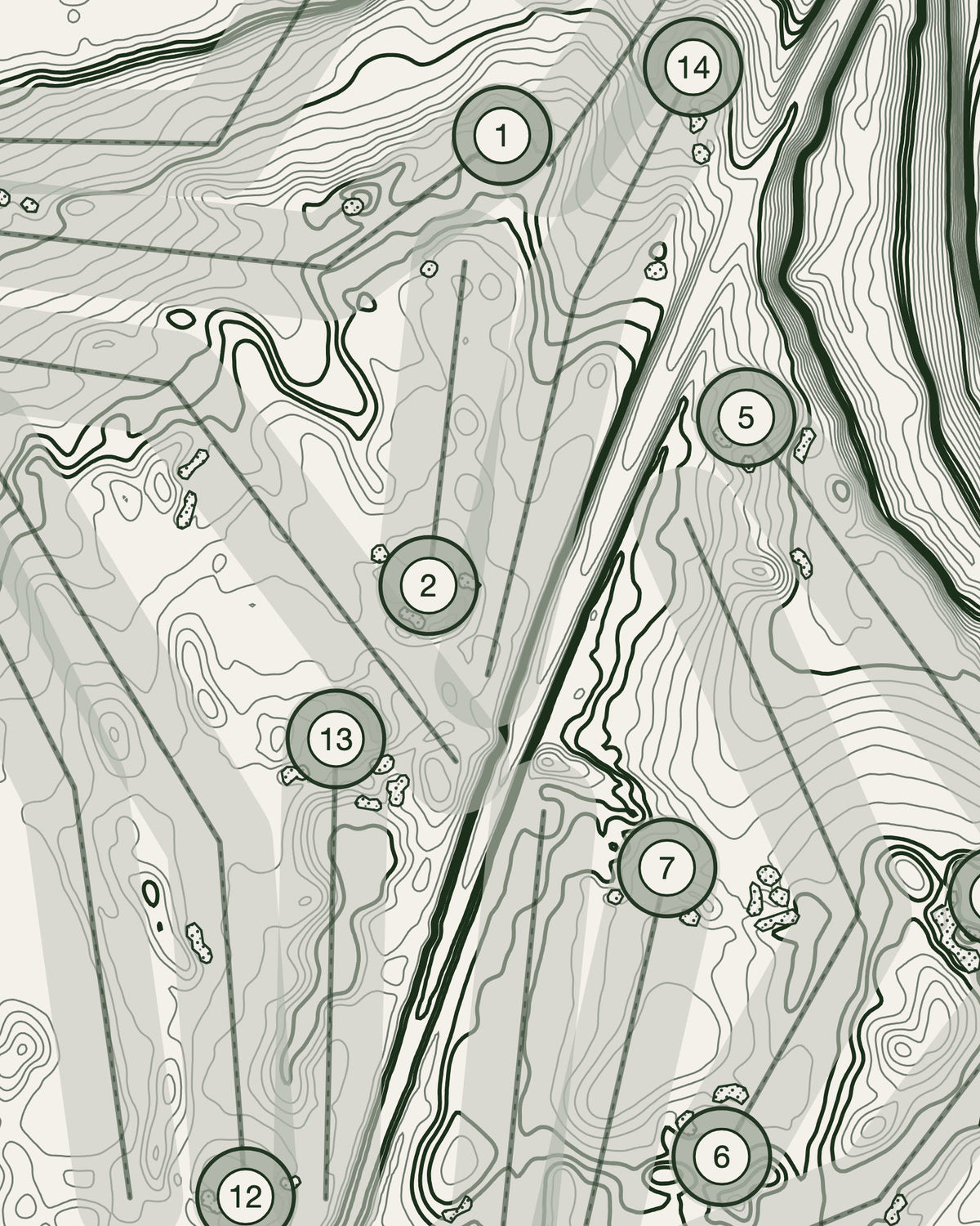 Milford topographic golf course print — contour detail — Gorwel Print Co