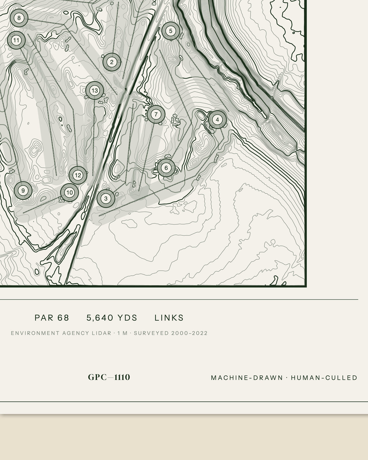Milford topographic golf course print — data strip and edition mark — Gorwel Print Co