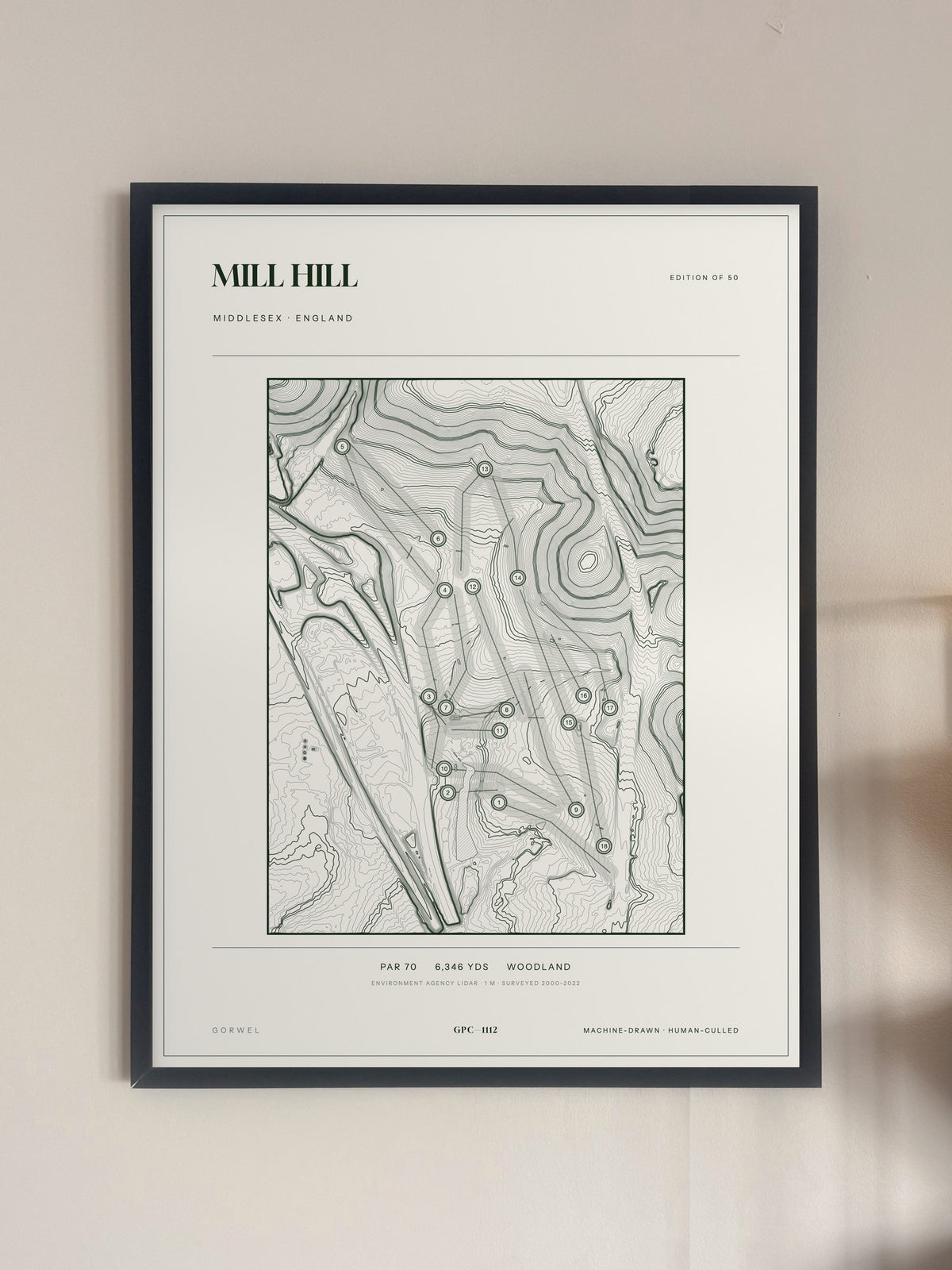 Mill Hill, Middlesex print, framed, on a wall