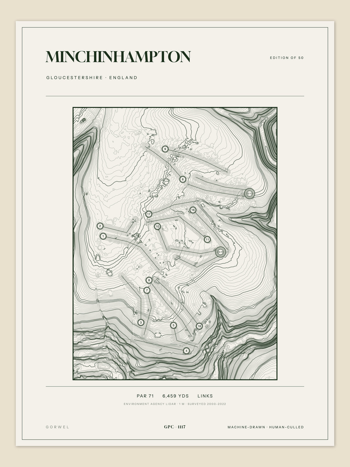 Minchinhampton, Gloucestershire topographic golf course print