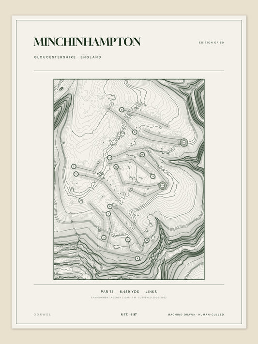 Minchinhampton, Gloucestershire topographic golf course print