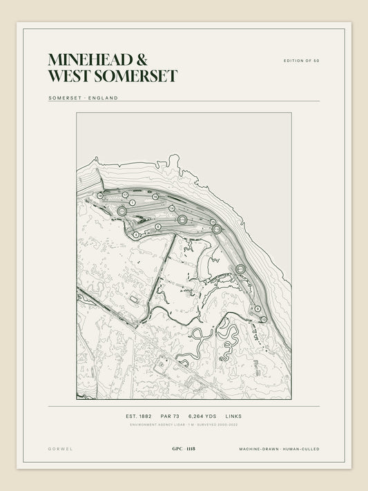 Minehead & West Somerset, Somerset topographic golf course print
