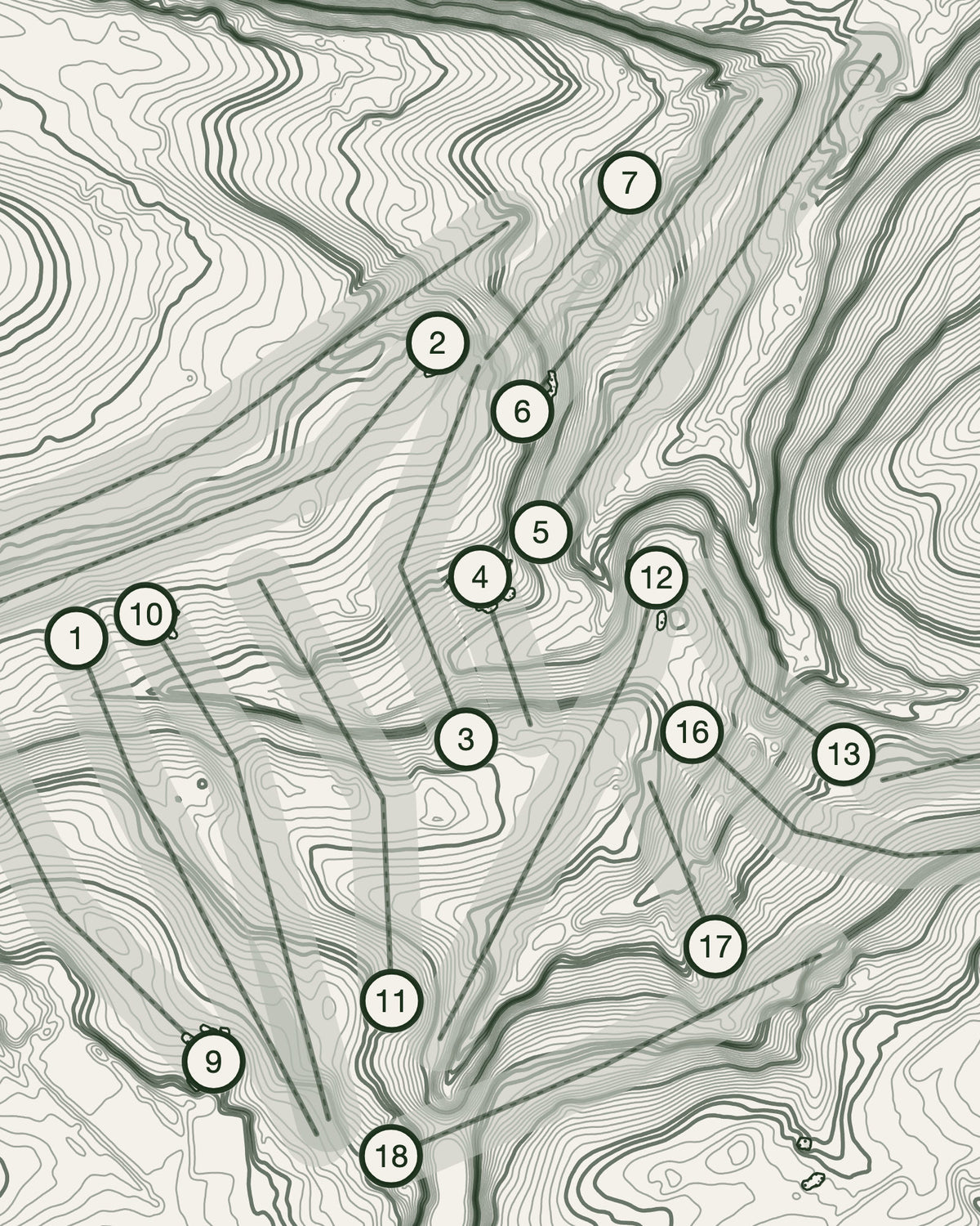 Moor Allerton topographic golf course print — contour detail — Gorwel Print Co