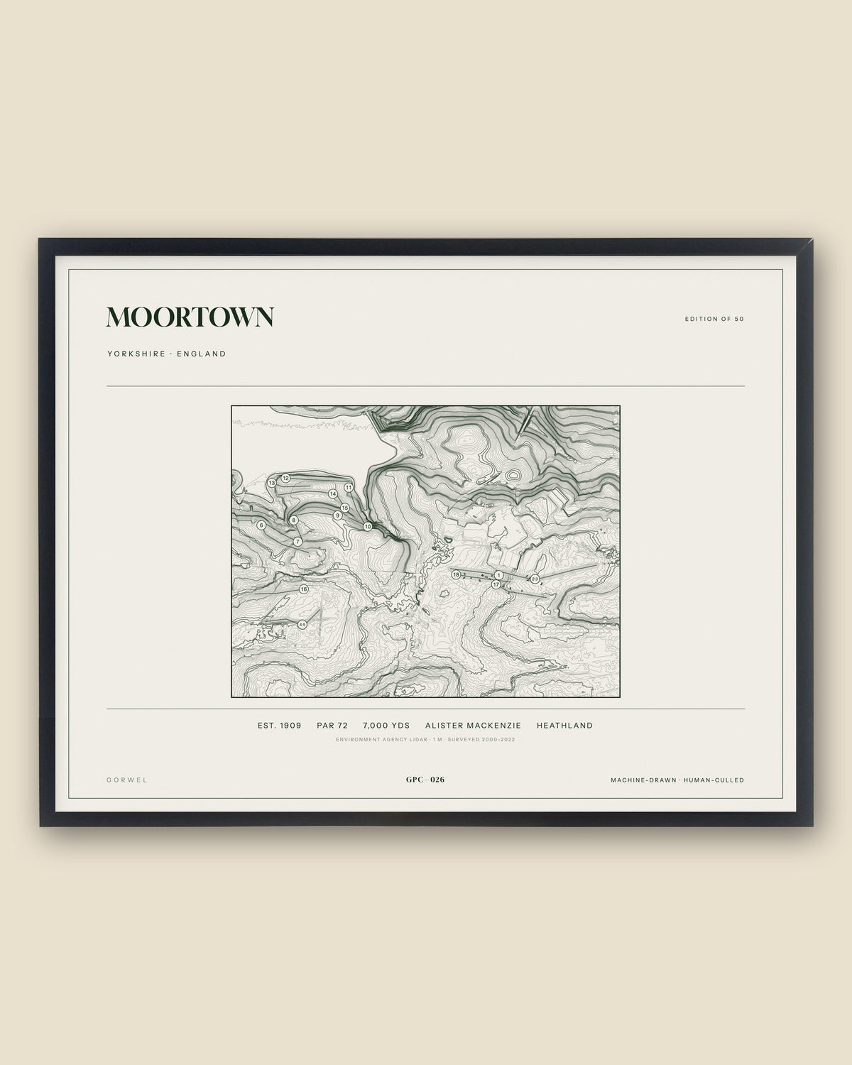 Moortown, Yorkshire topographic golf course print, framed — Gorwel Print Co