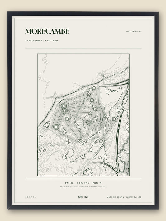Morecambe, Lancashire topographic golf course print, framed — Gorwel Print Co