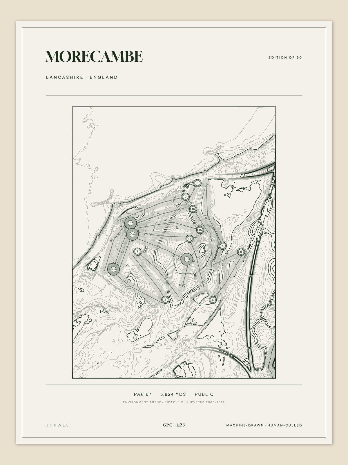 Morecambe, Lancashire topographic golf course print
