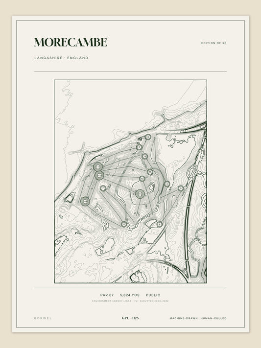 Morecambe, Lancashire topographic golf course print