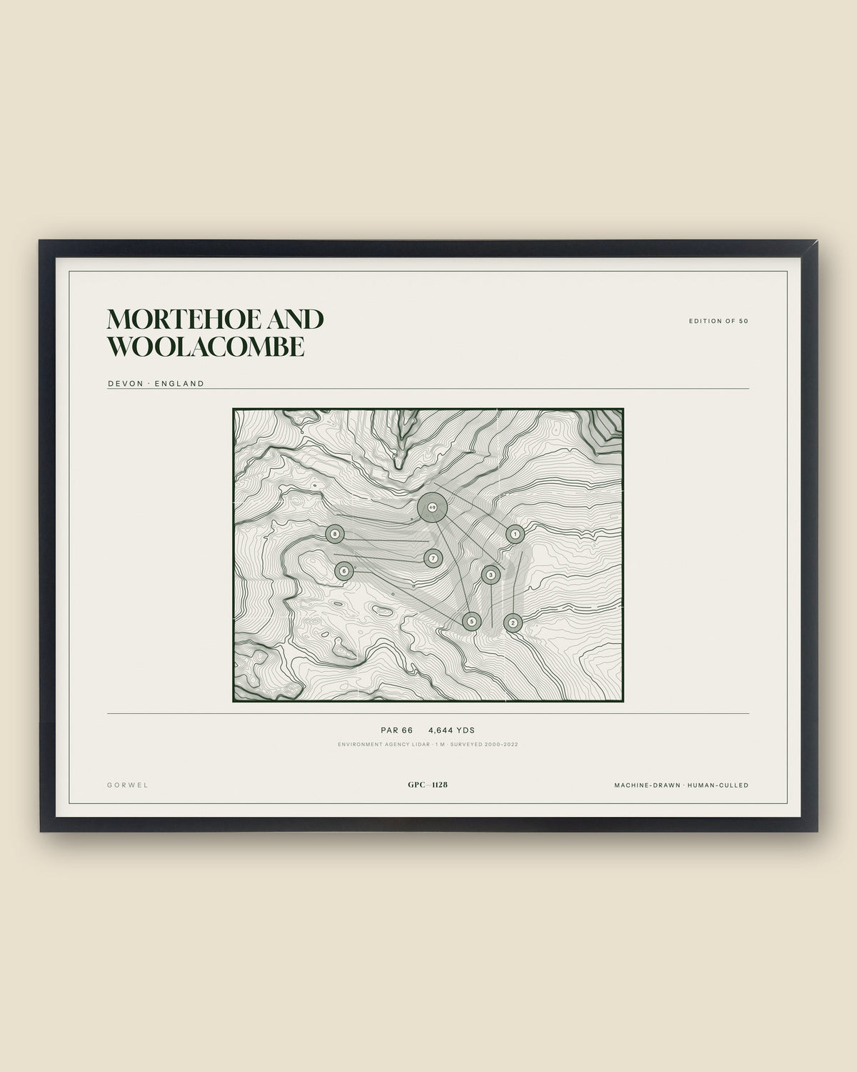 Mortehoe and Woolacombe, Devon topographic golf course print, framed — Gorwel Print Co