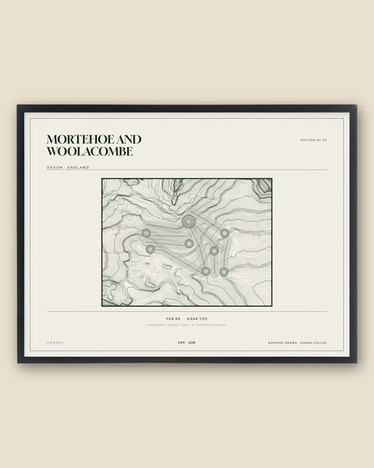 Mortehoe and Woolacombe, Devon topographic golf course print, framed — Gorwel Print Co