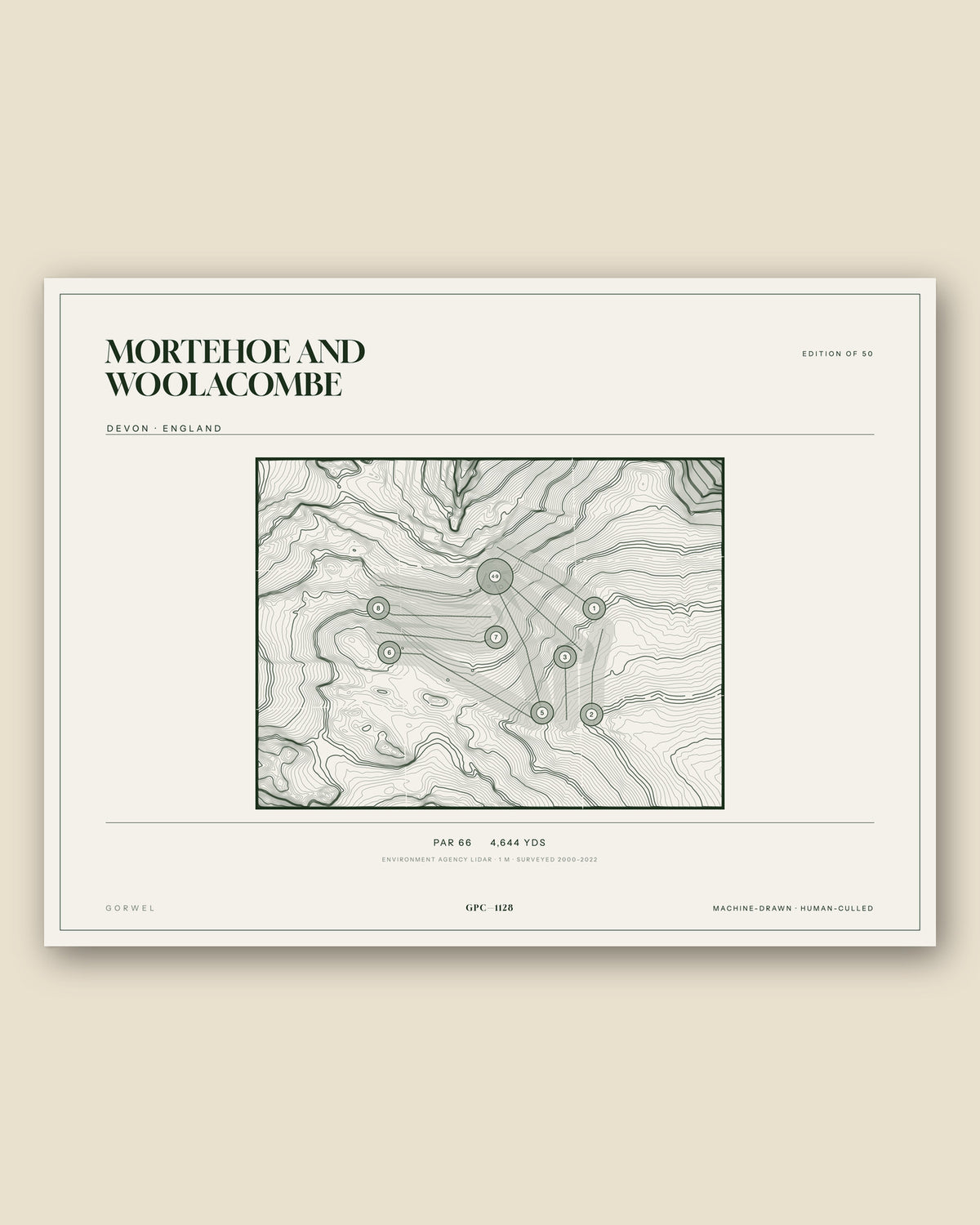 Mortehoe and Woolacombe, Devon topographic golf course print
