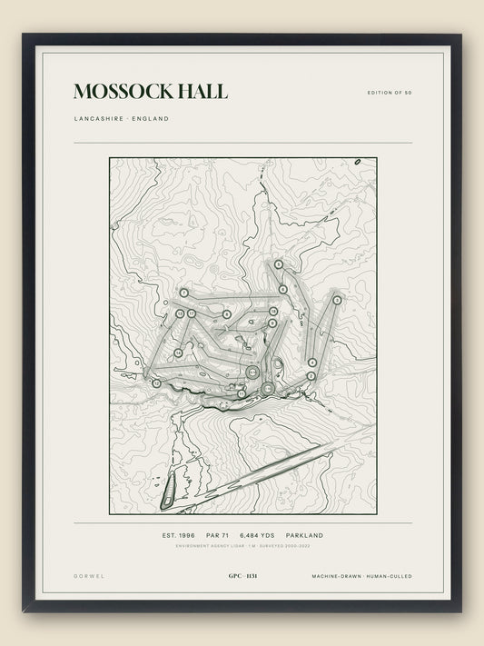 Mossock Hall, Lancashire topographic golf course print, framed — Gorwel Print Co