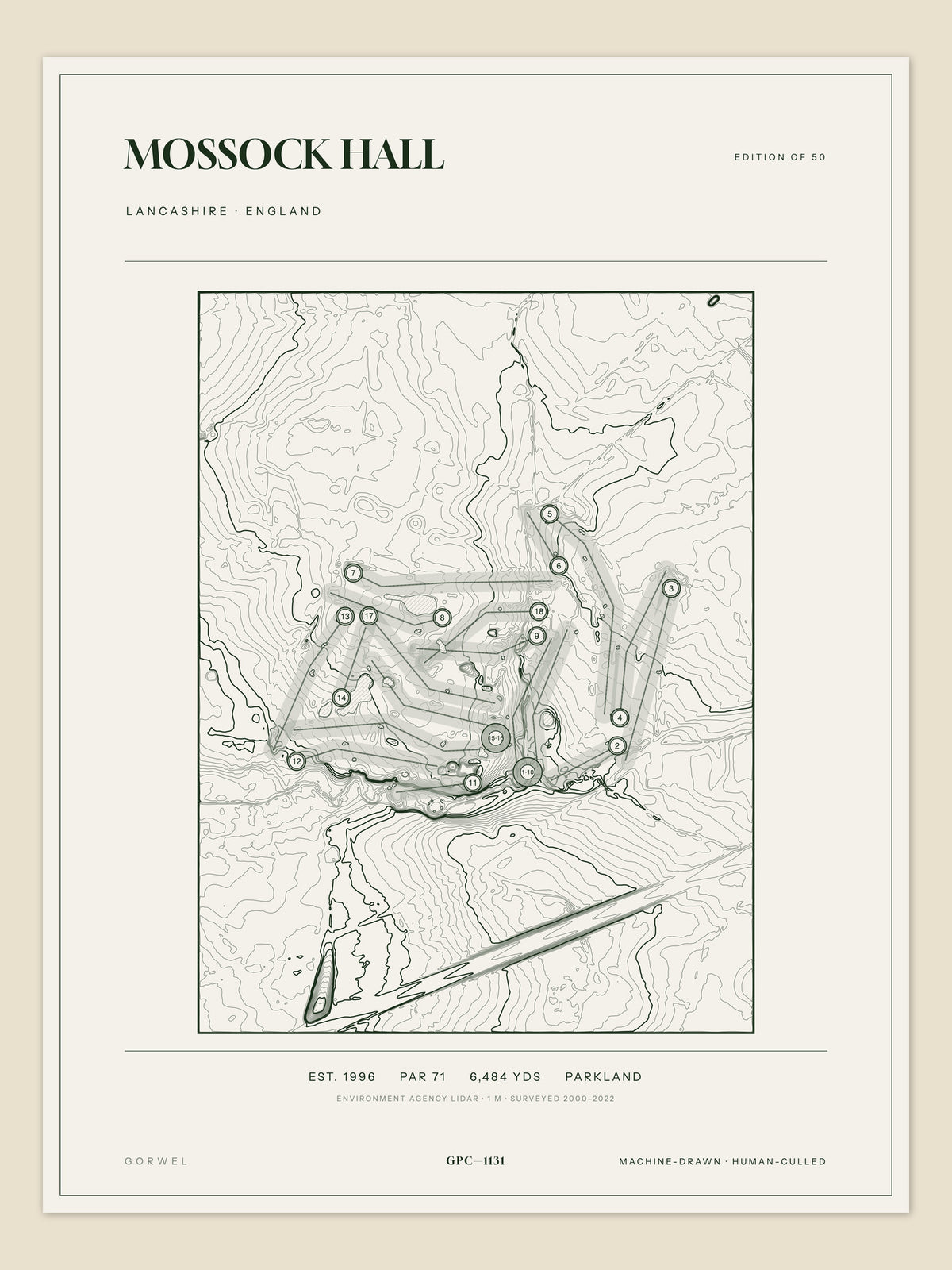 Mossock Hall, Lancashire topographic golf course print