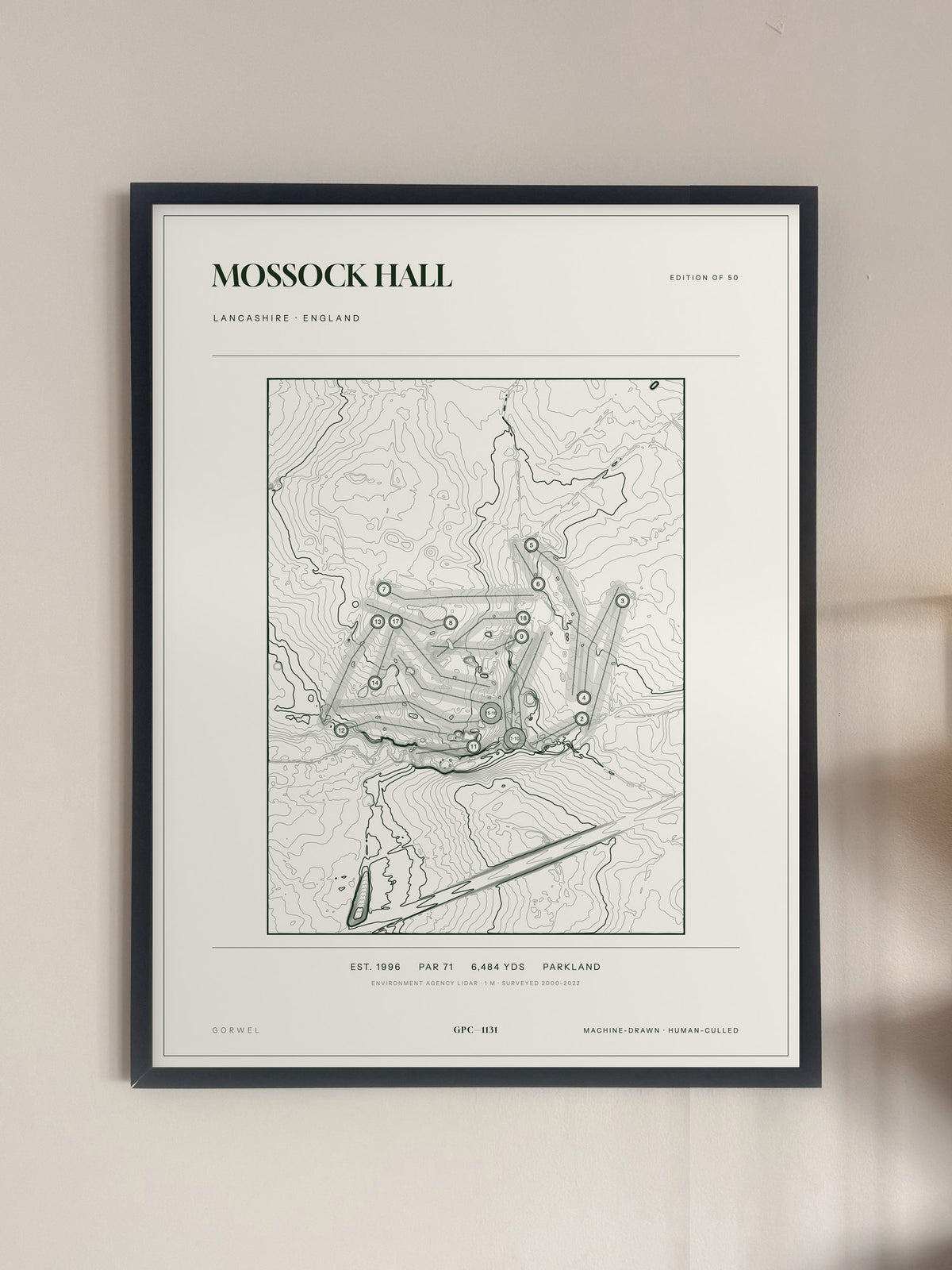 Mossock Hall, Lancashire print, framed, on a wall