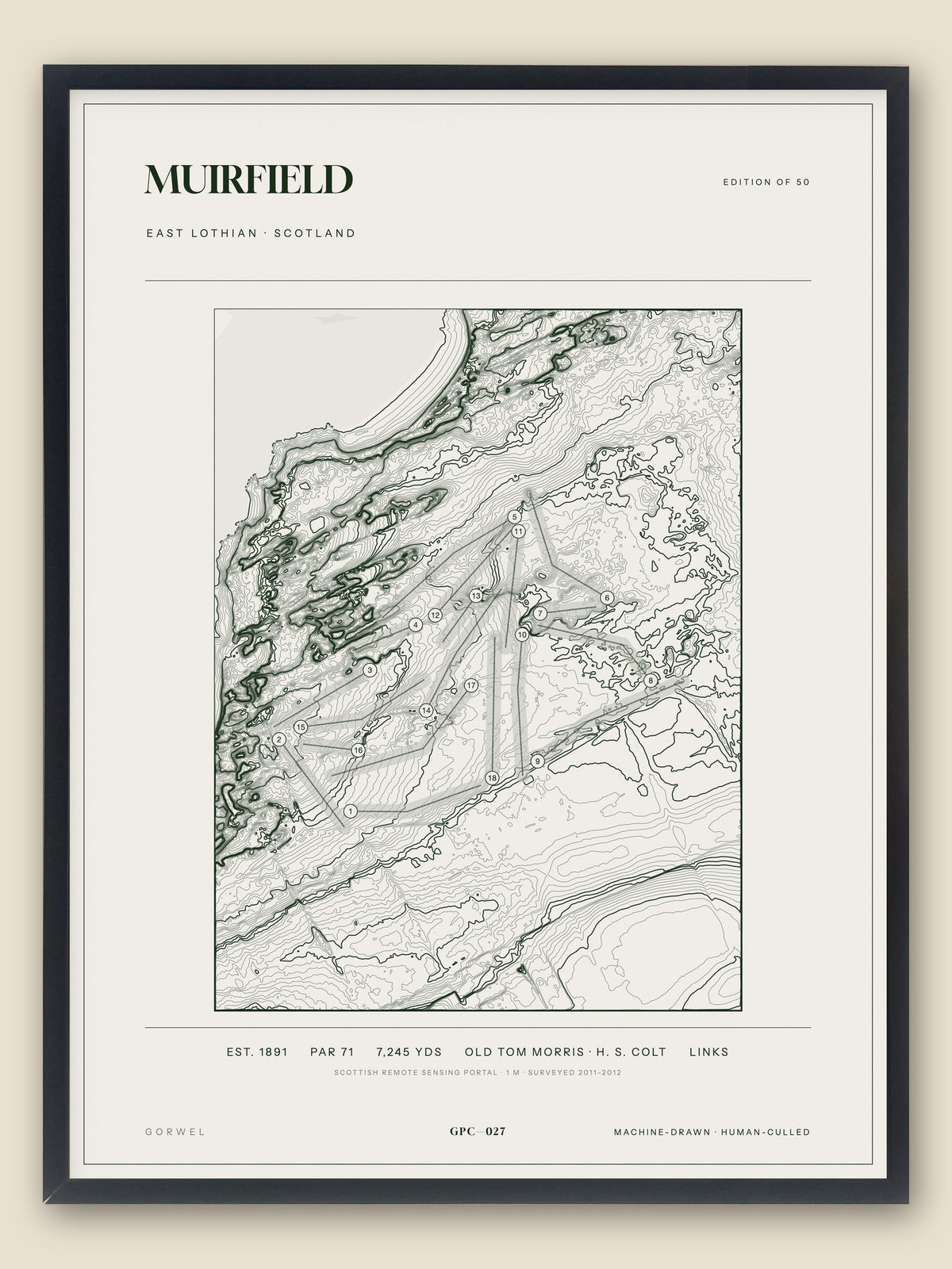 Muirfield topographic golf course print — catalogue plate — Gorwel Print Co
