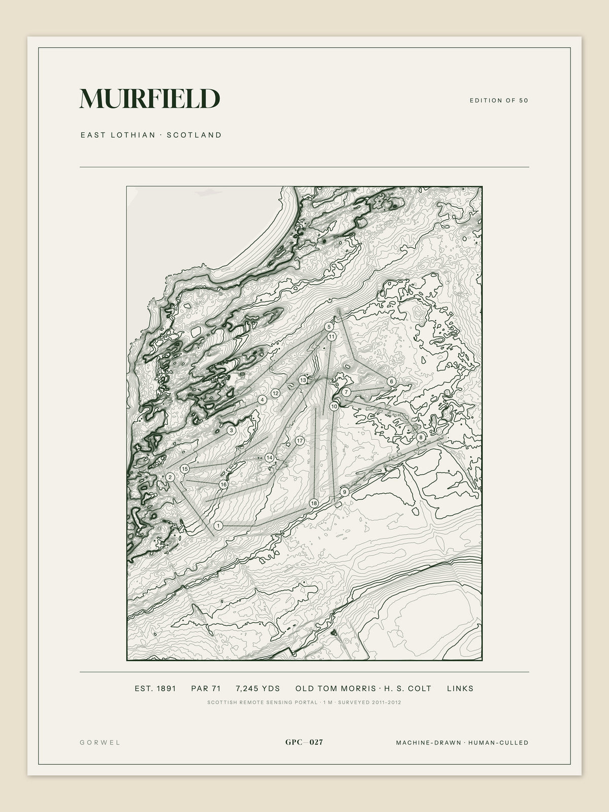 Muirfield topographic golf course print — unframed sheet — Gorwel Print Co