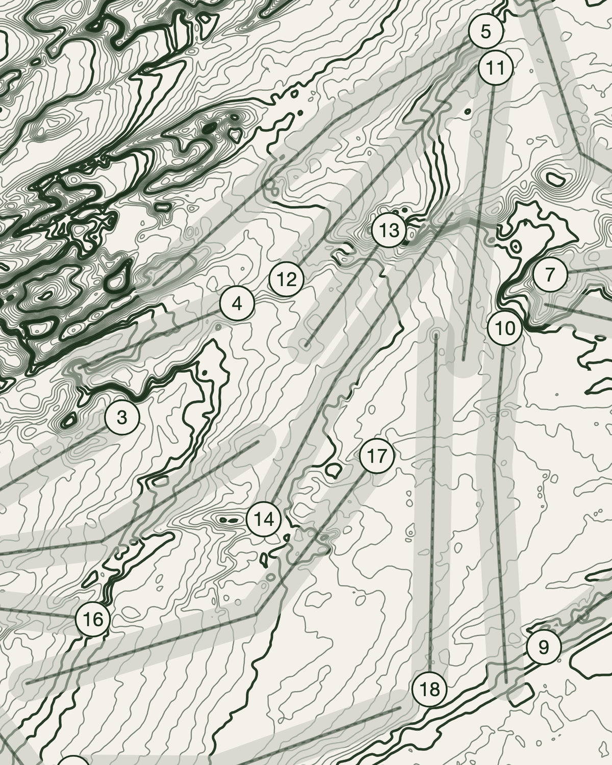 Muirfield topographic golf course print — contour detail — Gorwel Print Co