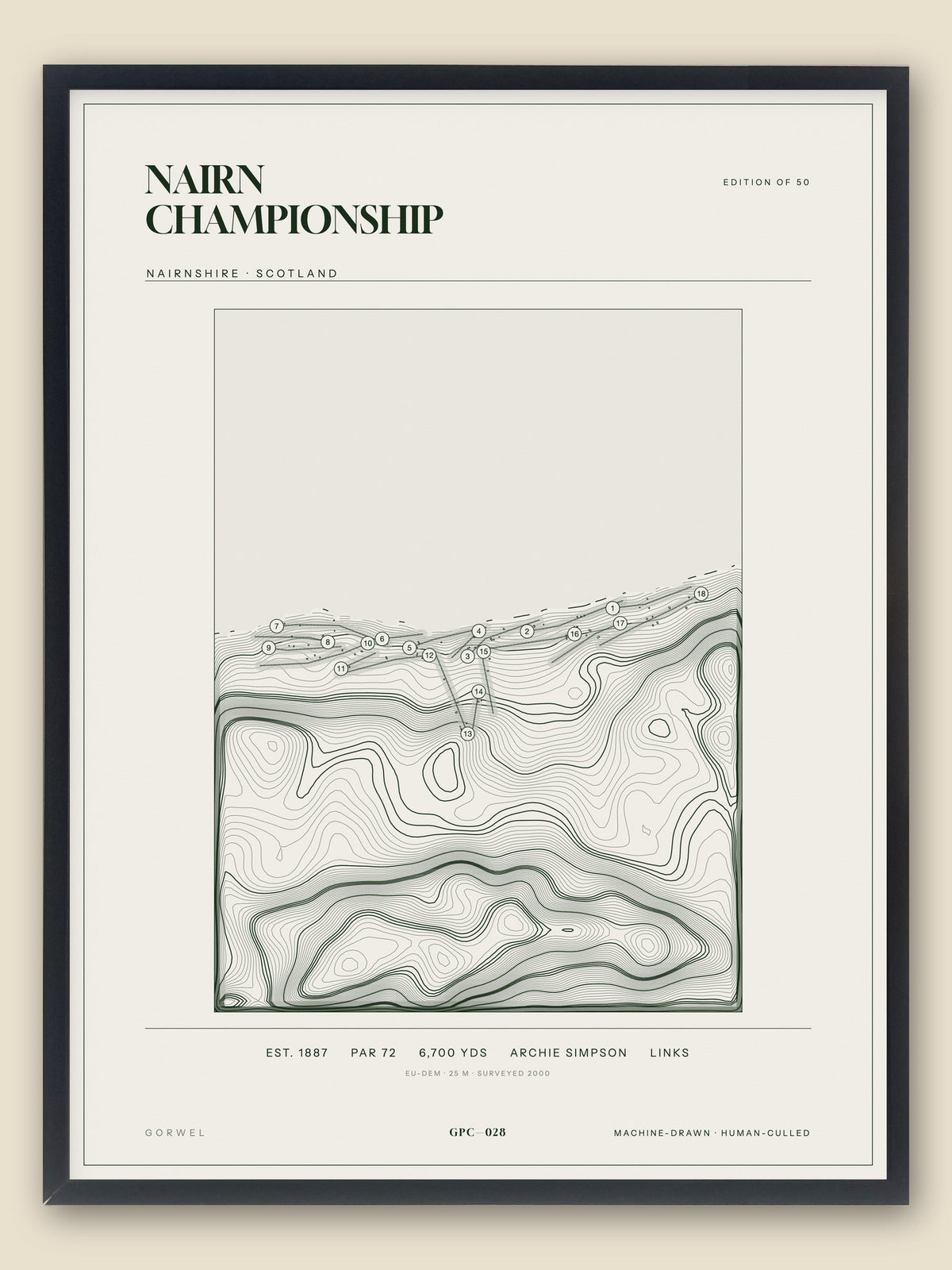 Nairn Championship, Nairnshire topographic golf course print, framed — Gorwel Print Co