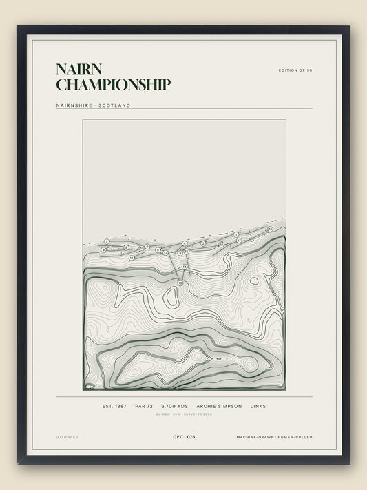 Nairn Championship, Nairnshire topographic golf course print, framed — Gorwel Print Co