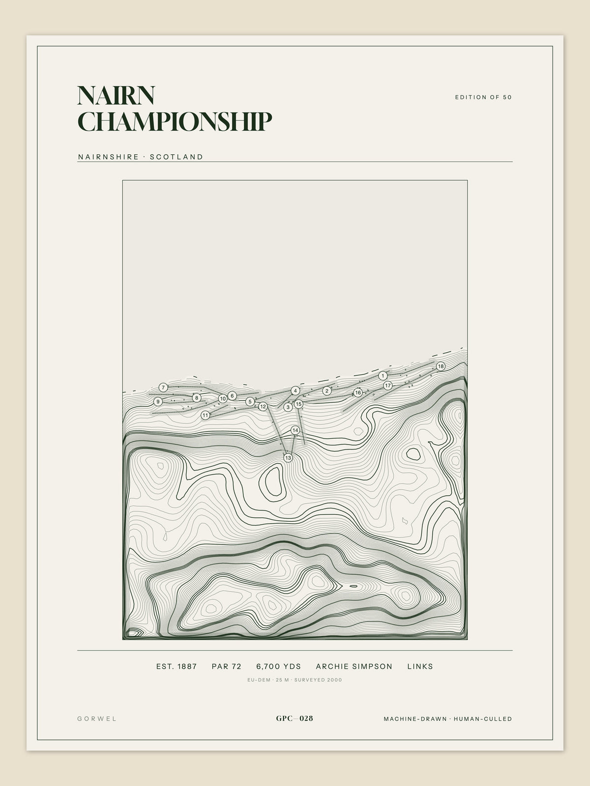 Nairn Championship, Nairnshire topographic golf course print