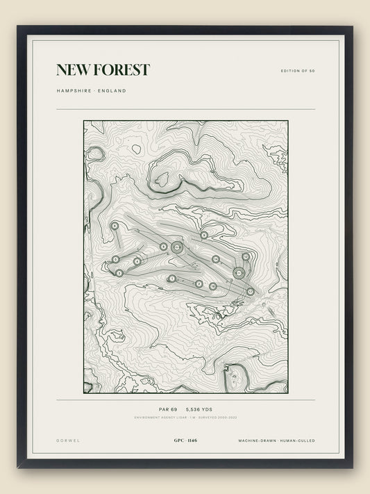 New Forest, Hampshire topographic golf course print, framed — Gorwel Print Co