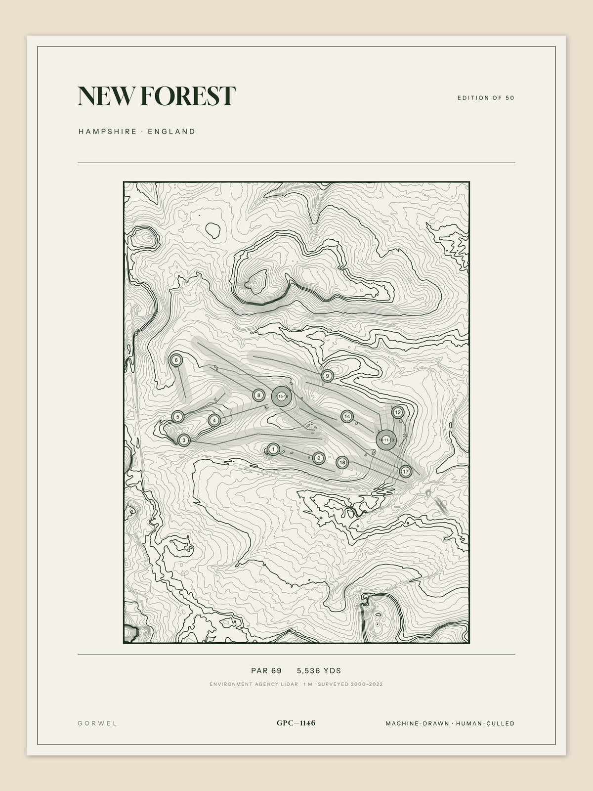 New Forest, Hampshire topographic golf course print