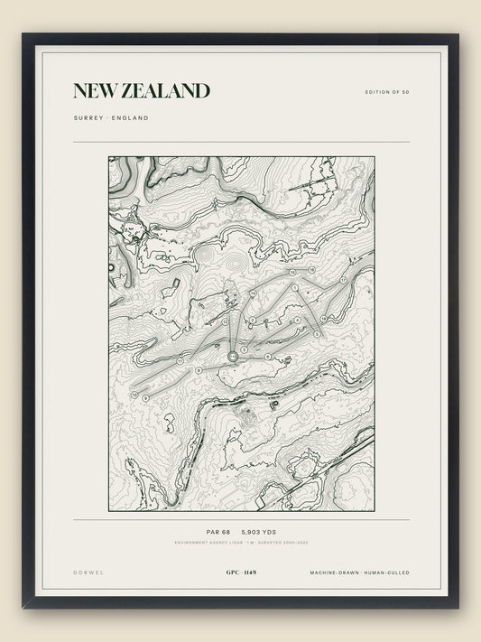 New Zealand, Surrey topographic golf course print, framed — Gorwel Print Co
