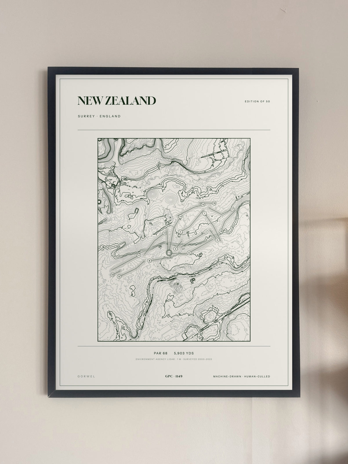 New Zealand, Surrey print, framed, on a wall