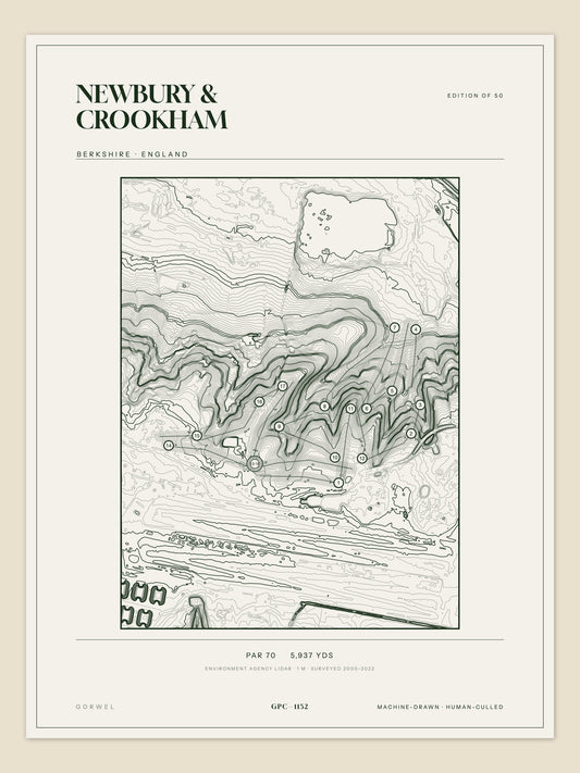 Newbury & Crookham, Berkshire topographic golf course print