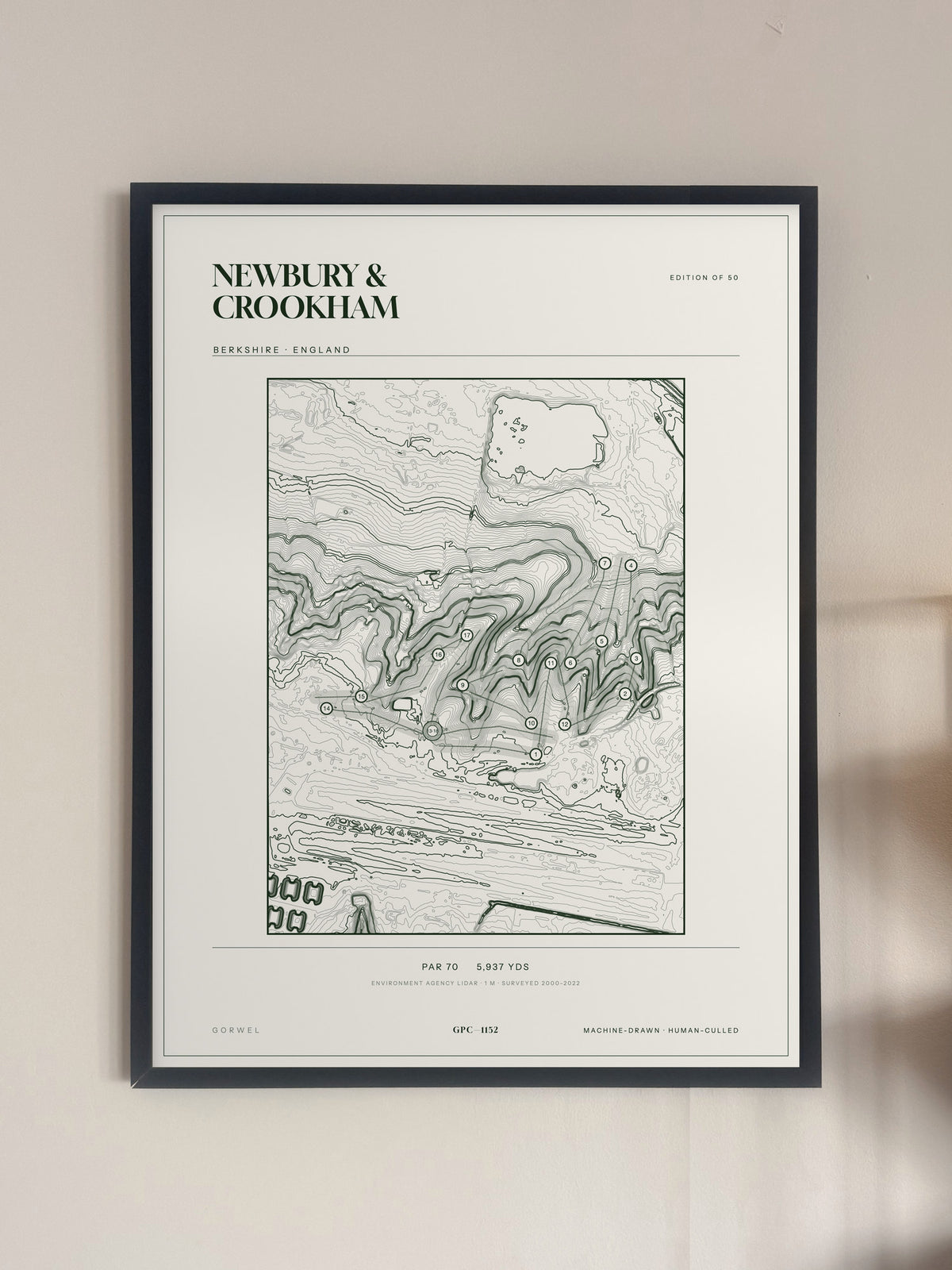 Newbury & Crookham, Berkshire print, framed, on a wall