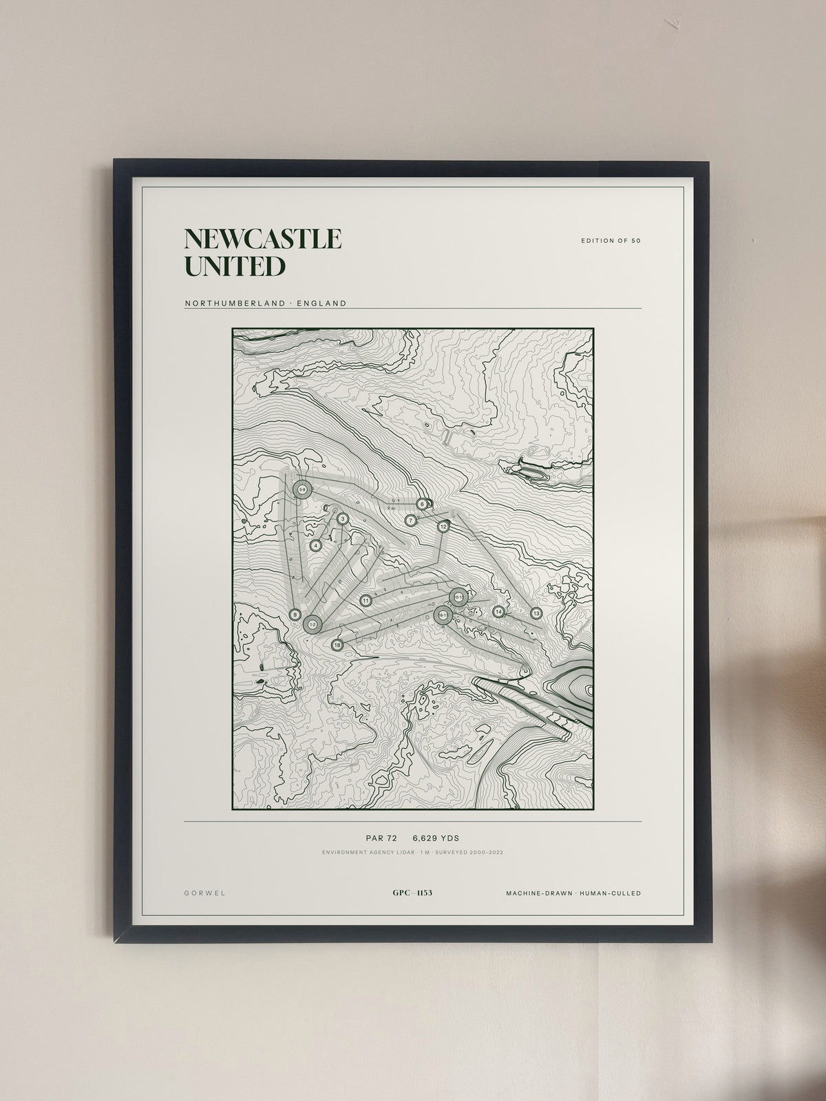 Newcastle United, Northumberland print, framed, on a wall