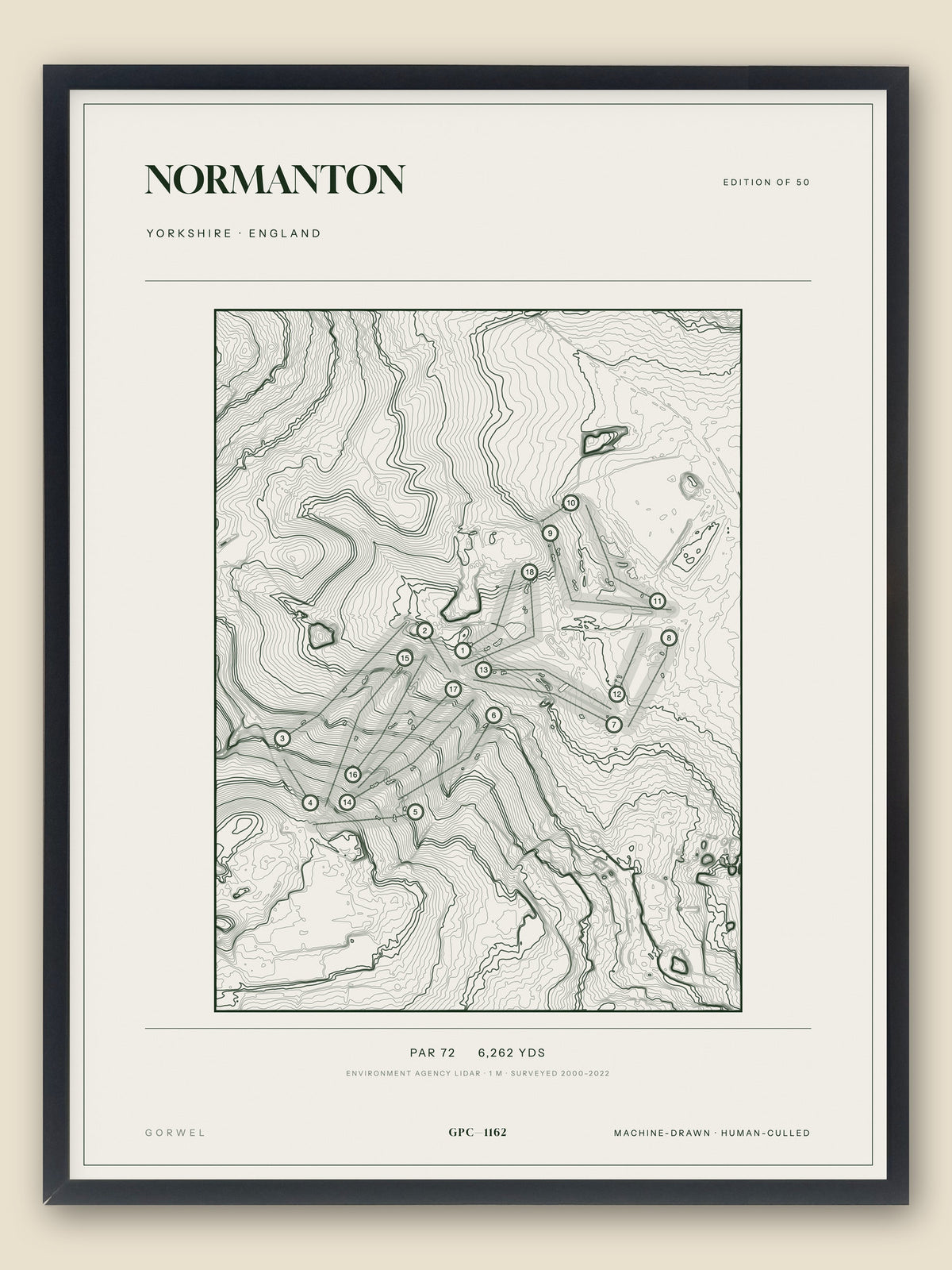 Normanton, Yorkshire topographic golf course print, framed — Gorwel Print Co