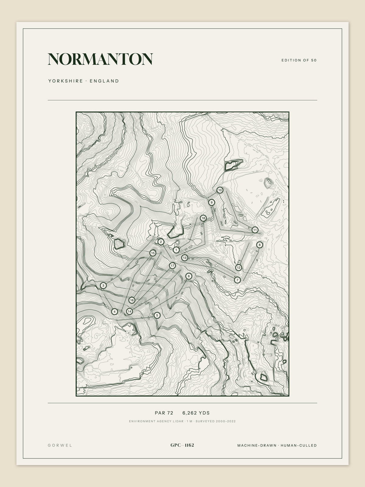 Normanton, Yorkshire topographic golf course print