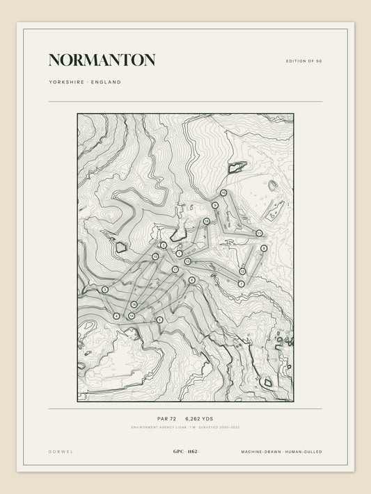Normanton, Yorkshire topographic golf course print