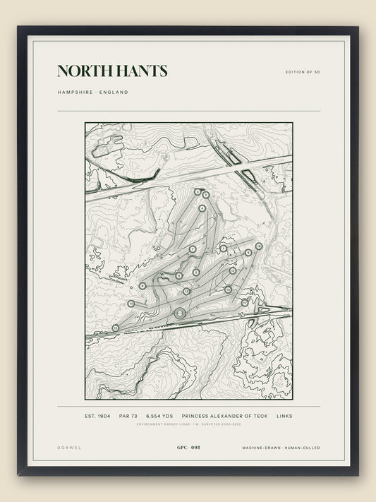 North Hants, Hampshire topographic golf course print, framed — Gorwel Print Co