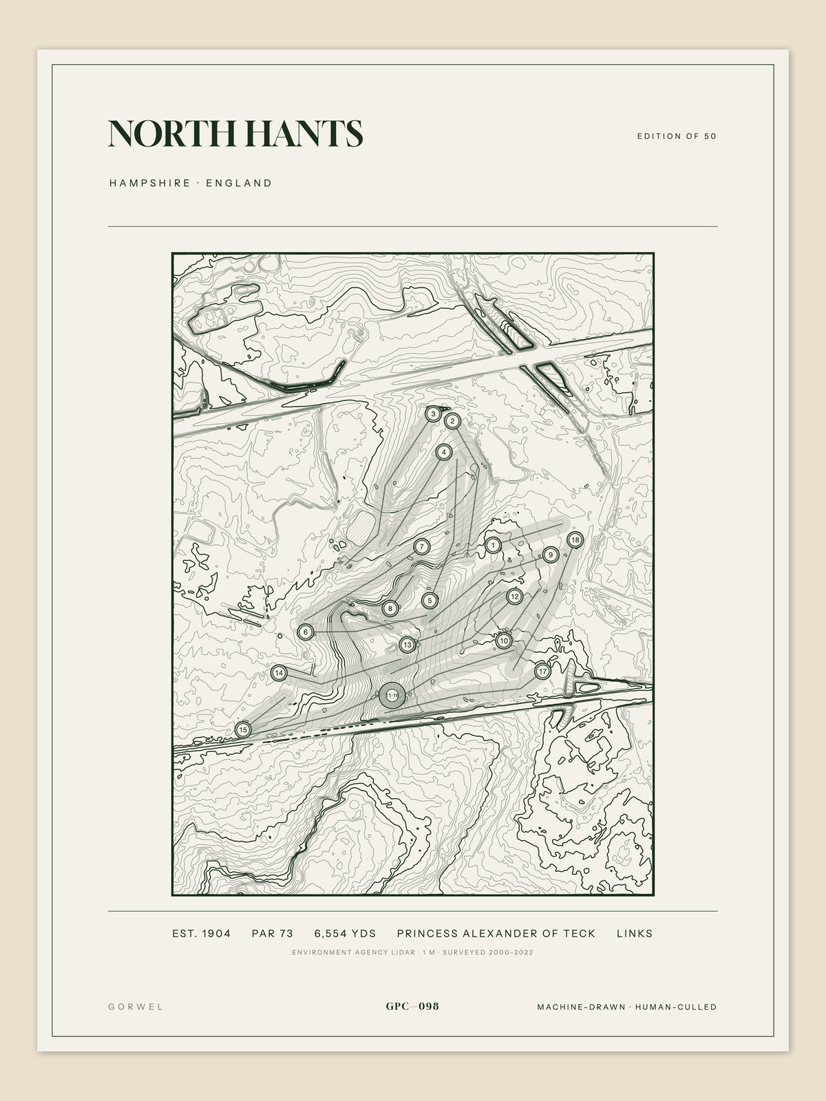 North Hants, Hampshire topographic golf course print