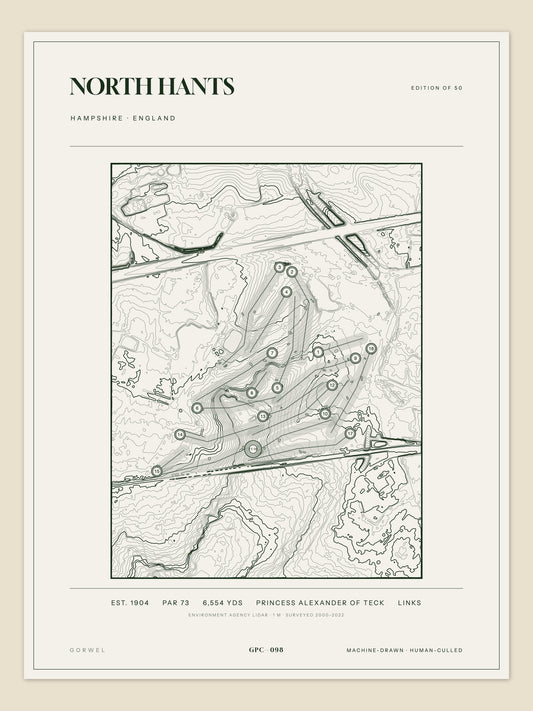 North Hants, Hampshire topographic golf course print