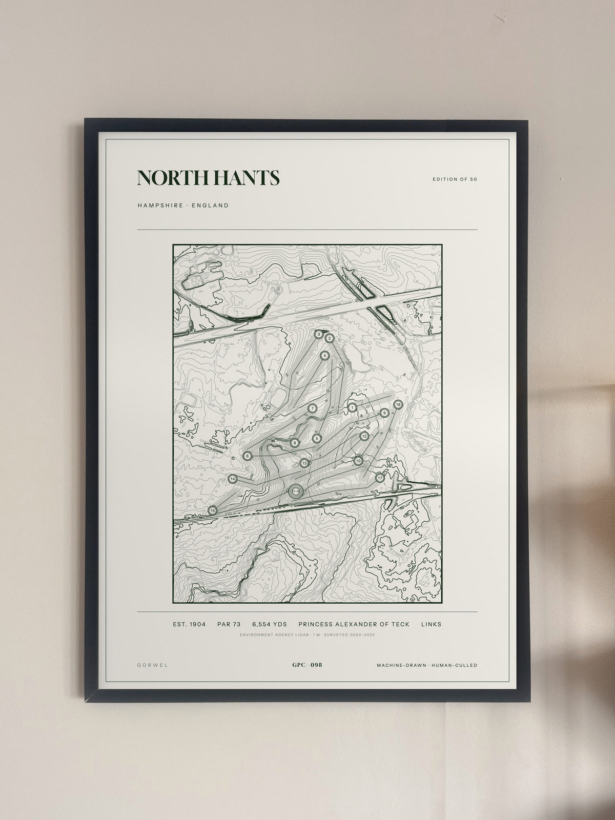 North Hants, Hampshire print, framed, on a wall