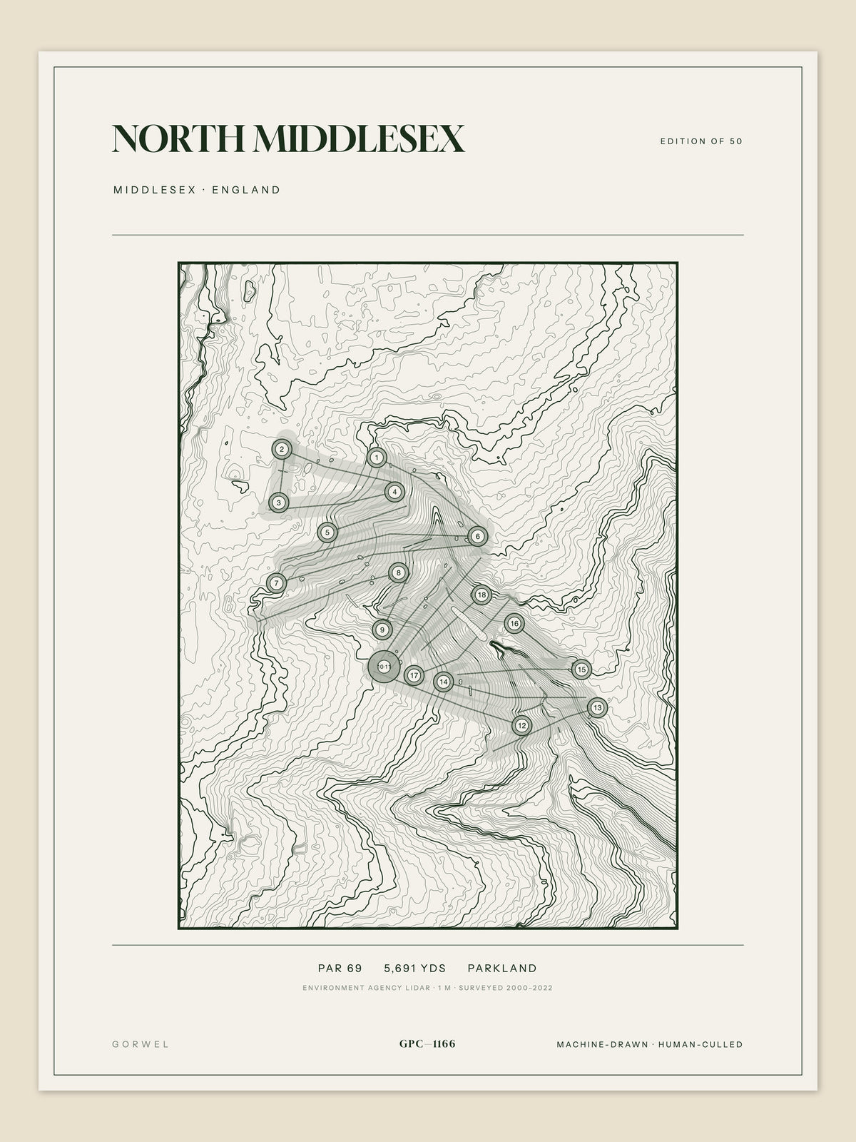 North Middlesex, Middlesex topographic golf course print