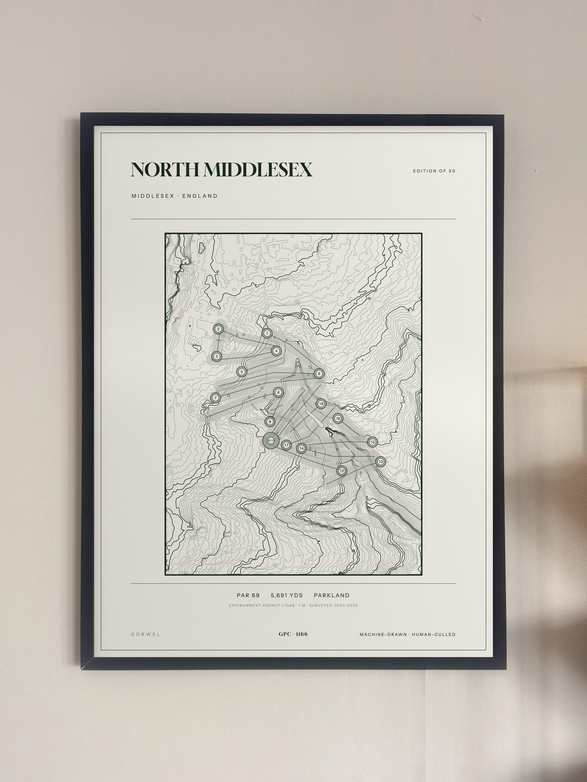 North Middlesex, Middlesex print, framed, on a wall